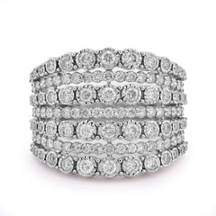 14k White Gold 1.5CTW Natural Multi-Row Womens Diamond Ring 7.5gm