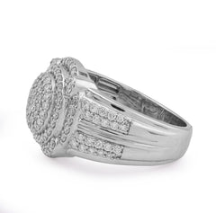 925 Sterling Silver 1.29CTW Lab Grown Round Cluster Halo Mens Round Pinky Ring 7.8gm