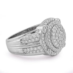 925 Sterling Silver 1.29CTW Lab Grown Round Cluster Halo Mens Round Pinky Ring 7.8gm