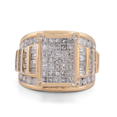 10k Yellow Gold Natural Princess/Round/Baguette 3.0CTW Diamond Rectangular Centre Womens Ring 10.1gm