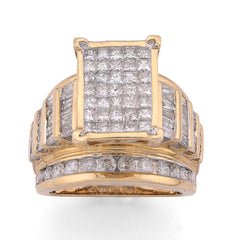 10k Yellow Gold Natural Princess/Round/Baguette 3.0CTW Diamond Rectangular Centre Womens Ring 10.1gm