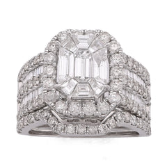 14k White Gold Octagon Centre Emerald/Baguette 3CTW Natural Diamond Womens Ring With Band 9.8gm