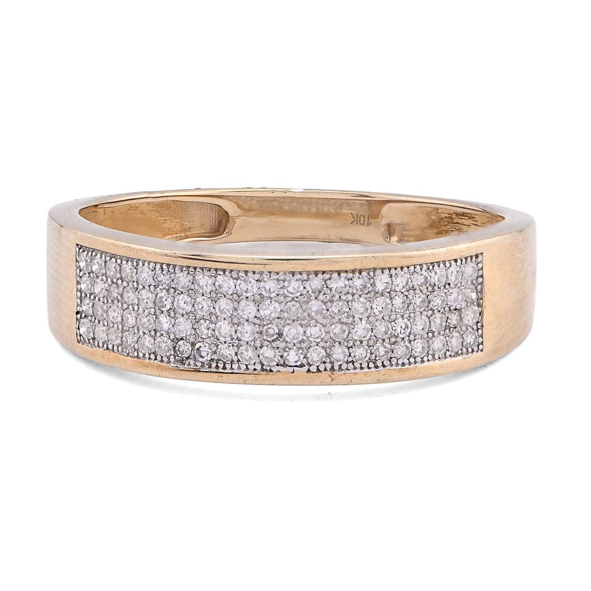 10k Yellow Gold 0.30CTW Natural Diamond 4 Row Centre Band Mens Ring 2.1gm
