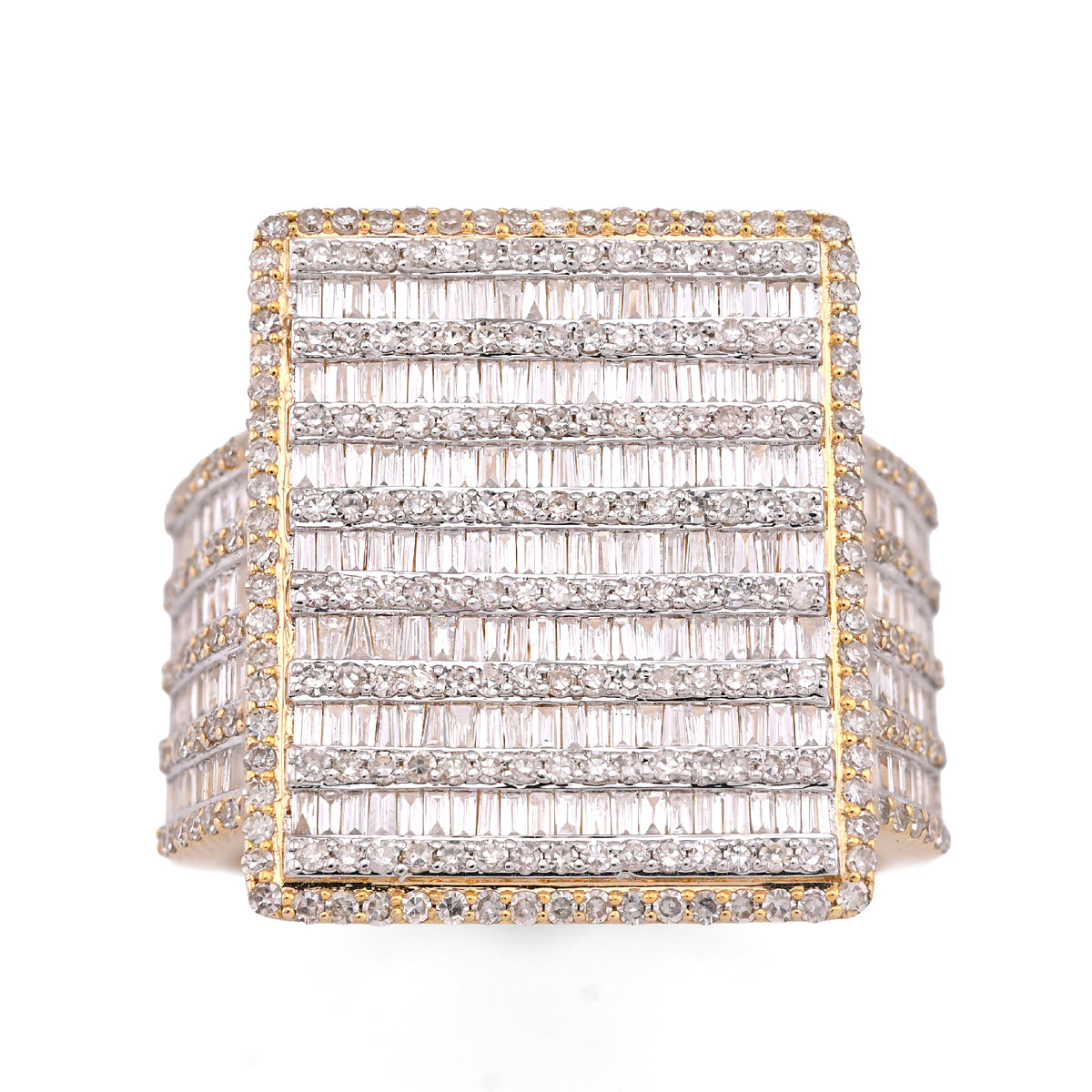 10k Yellow Gold 2.04CTW Natural Diamond Big Rectangle Mens Round Baguette Ring 10gm