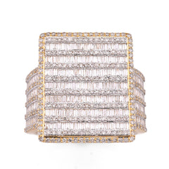 10k Yellow Gold 2.04CTW Natural Diamond Big Rectangle Mens Round Baguette Ring 10gm