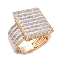 10k Yellow Gold 2.04CTW Natural Diamond Big Rectangle Mens Round Baguette Ring 10gm