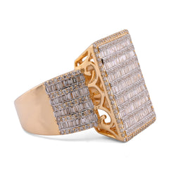 10k Yellow Gold 2.04CTW Natural Diamond Big Rectangle Mens Round Baguette Ring 10gm