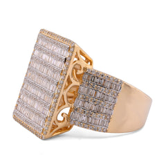 10k Yellow Gold 2.04CTW Natural Diamond Big Rectangle Mens Round Baguette Ring 10gm