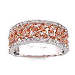 10k White/Rose Gold Cuban Link Centre 1.23CTW Natural Diamond Mens Ring Band 7.3gm