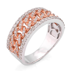 10k White/Rose Gold Cuban Link Centre 1.23CTW Natural Diamond Mens Ring Band 7.3gm