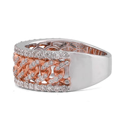 10k White/Rose Gold Cuban Link Centre 1.23CTW Natural Diamond Mens Ring Band 7.3gm