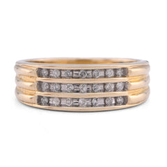 10k Yellow Gold 0.21CTW Three Row Centre Mens Band Natural Diamond Ring 5.3gm