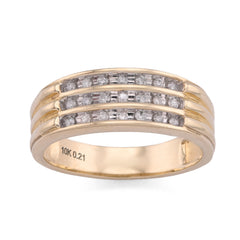 10k Yellow Gold 0.21CTW Three Row Centre Mens Band Natural Diamond Ring 5.3gm
