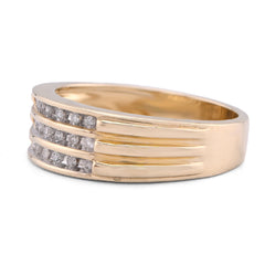 10k Yellow Gold 0.21CTW Three Row Centre Mens Band Natural Diamond Ring 5.3gm