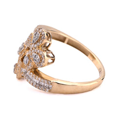 10k Yellow Gold Cuff 3-Leaf Clover 0.65CTW Natural Round/Baguette Diamond Womens Ring 3.2gm