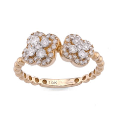 10k Yellow Gold Two 4-Leaf Clover Side Bead Band 0.50CTW Natural Diamond Womens Ring 2.3gm