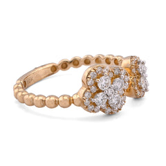 10k Yellow Gold Two 4-Leaf Clover Side Bead Band 0.50CTW Natural Diamond Womens Ring 2.3gm