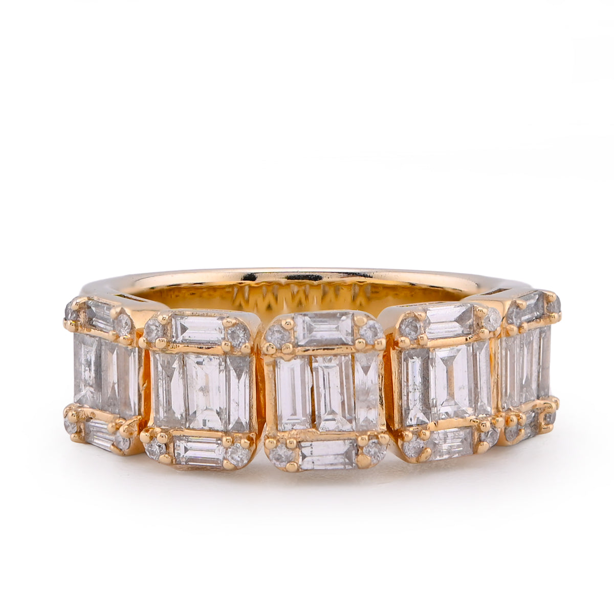 14k Yellow Gold Round/Baguette Block Link 3.5CTW Natural Diamond Mens Pinky Ring 11.4gm