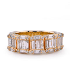14k Yellow Gold Round/Baguette Block Link 3.5CTW Natural Diamond Mens Pinky Ring 11.4gm
