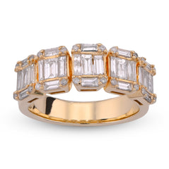 14k Yellow Gold Round/Baguette Block Link 3.5CTW Natural Diamond Mens Pinky Ring 11.4gm