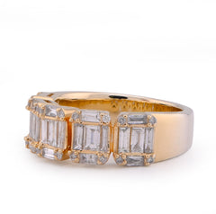 14k Yellow Gold Round/Baguette Block Link 3.5CTW Natural Diamond Mens Pinky Ring 11.4gm