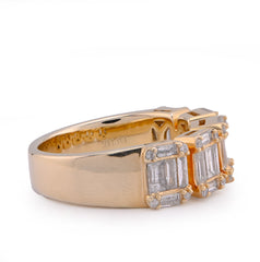 14k Yellow Gold Round/Baguette Block Link 3.5CTW Natural Diamond Mens Pinky Ring 11.4gm