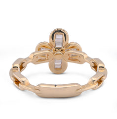 10k Yellow Gold 0.26CTW Round/Baguette 4-Leaf Clover Centre Chain-Link Natural Diamond Womens Ring 2.6gm