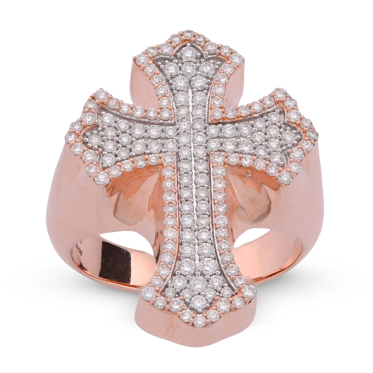 10k Rose Gold 1.01CTW Natural Diamond Cross Mens Pinky Ring 12.9gm