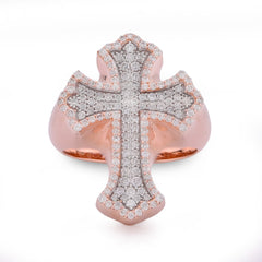 10k Rose Gold 1.01CTW Natural Diamond Cross Mens Pinky Ring 12.9gm
