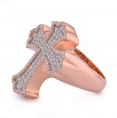 10k Rose Gold 1.01CTW Natural Diamond Cross Mens Pinky Ring 12.9gm