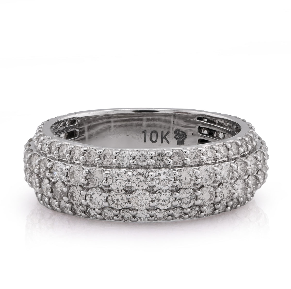 10k White Gold 2.65CTW 4 Row Natural Diamond Mens Ring Band 6.2gm