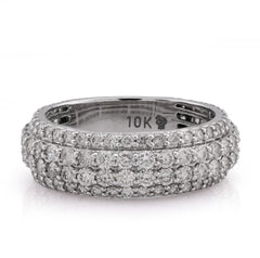 10k White Gold 2.65CTW 4 Row Natural Diamond Mens Ring Band 6.2gm