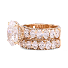 14k Yellow Gold Oval Solitaire Centre Side Iced Oval/Round 8.81CTW Lab Diamond Womens Ring 12.9gm