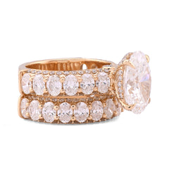 14k Yellow Gold Oval Solitaire Centre Side Iced Oval/Round 8.81CTW Lab Diamond Womens Ring 12.9gm