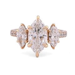 14k Yellow Gold 2CTW Marquise Solitaire 3 Pair Centre 3.45CT Lab Diamond Women Ring 4.5gm