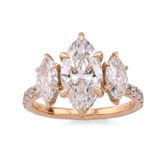 14k Yellow Gold 2CTW Marquise Solitaire 3 Pair Centre 3.45CT Lab Diamond Women Ring 4.5gm