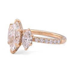 14k Yellow Gold 2CTW Marquise Solitaire 3 Pair Centre 3.45CT Lab Diamond Women Ring 4.5gm