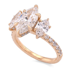 14k Yellow Gold 2CTW Marquise Solitaire 3 Pair Centre 3.45CT Lab Diamond Women Ring 4.5gm