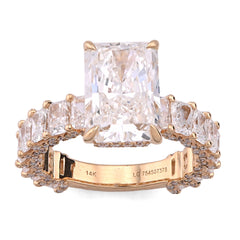 14k Yellow Gold 4.10CTW Natural Diamond Radiant Centre 8.23CT Side Iced Womens Lab Diamond Ring 5.7gm