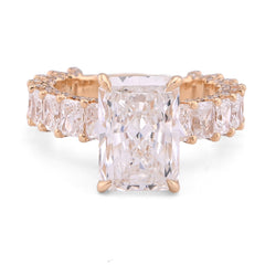 14k Yellow Gold 4.10CTW Natural Diamond Radiant Centre 8.23CT Side Iced Womens Lab Diamond Ring 5.7gm