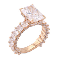 14k Yellow Gold 4.10CTW Natural Diamond Radiant Centre 8.23CT Side Iced Womens Lab Diamond Ring 5.7gm