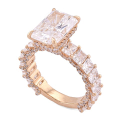 14k Yellow Gold 4.10CTW Natural Diamond Radiant Centre 8.23CT Side Iced Womens Lab Diamond Ring 5.7gm