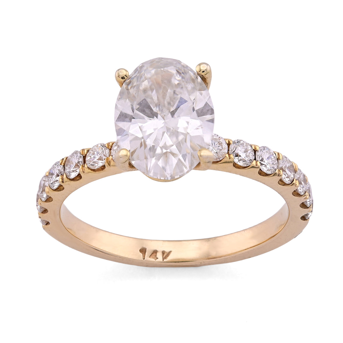 14k Yellow Gold 2.3CTW Oval Solitaire Centre 3.06CT Womens Ring Lab Diamond Band 3.4gm