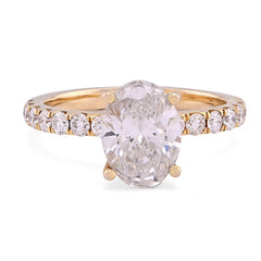 14k Yellow Gold 2.3CTW Oval Solitaire Centre 3.06CT Womens Ring Lab Diamond Band 3.4gm