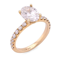 14k Yellow Gold 2.3CTW Oval Solitaire Centre 3.06CT Womens Ring Lab Diamond Band 3.4gm