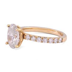 14k Yellow Gold 2.3CTW Oval Solitaire Centre 3.06CT Womens Ring Lab Diamond Band 3.4gm