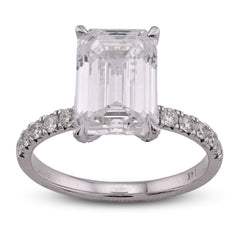 14k White Gold 3CTW Centre Emerald Solitaire 4.0CT Side Iced Women Lab Diamond Ring 3.2gm