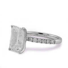 14k White Gold 3CTW Centre Emerald Solitaire 4.0CT Side Iced Women Lab Diamond Ring 3.2gm