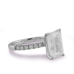 14k White Gold 3CTW Centre Emerald Solitaire 4.0CT Side Iced Women Lab Diamond Ring 3.2gm