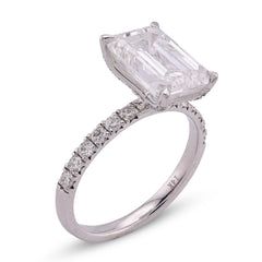 14k White Gold 3CTW Centre Emerald Solitaire 4.0CT Side Iced Women Lab Diamond Ring 3.2gm